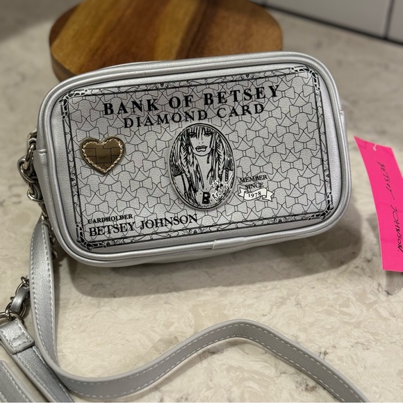 Betsey Johnson Handbags - Betsey Johnson Silver XO Card Bank of Betsey Diamond Card Crossbody Bag